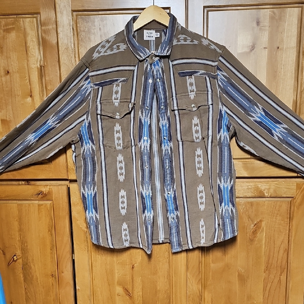 Flint And Tinder Flannel Button Down Western Style Shirt - Blue, Grey Pattern